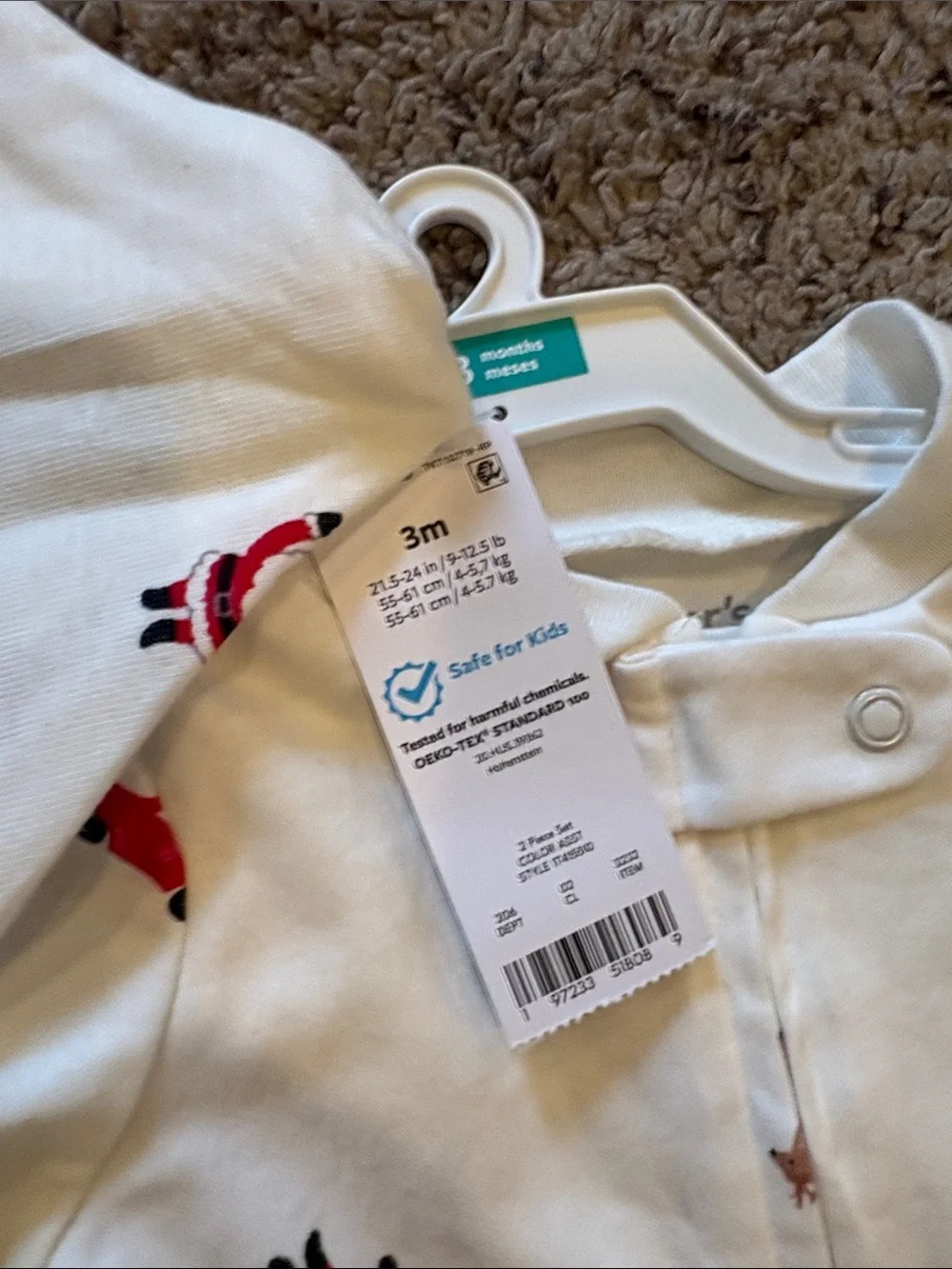 Carter's Cream Holiday Reindeer & Santa Footed One-Piece